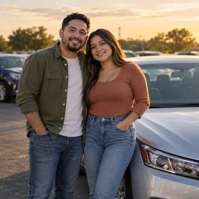 A couple with their new car